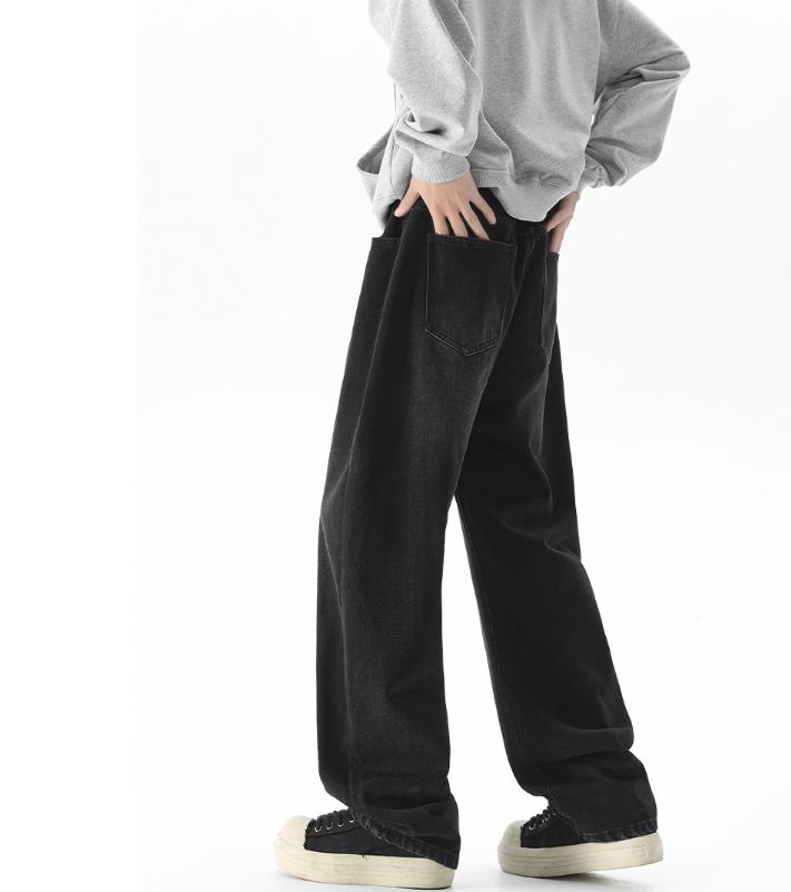PLus Size 5XL Denim Pants Men Jeans Straight Washed Jean Loose Full Length Solid Loose Zipper Fly Spliced Distressed Mid Waist Vintage Trousers