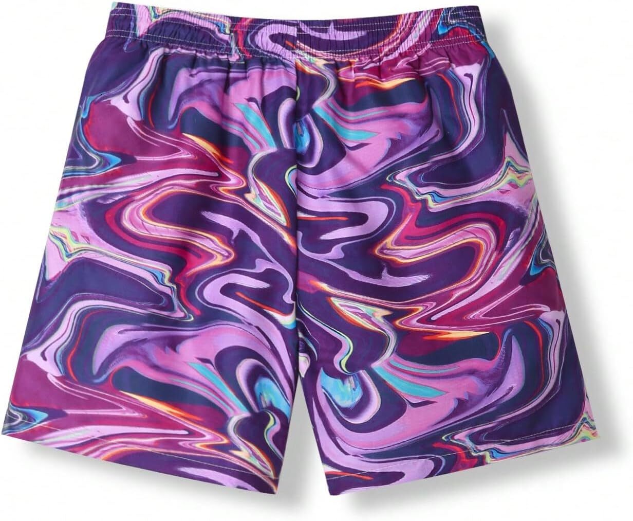 Men's Marble Print Drawstring Waist Beach Board Shorts Swim Trunks with Pocket Swimwear