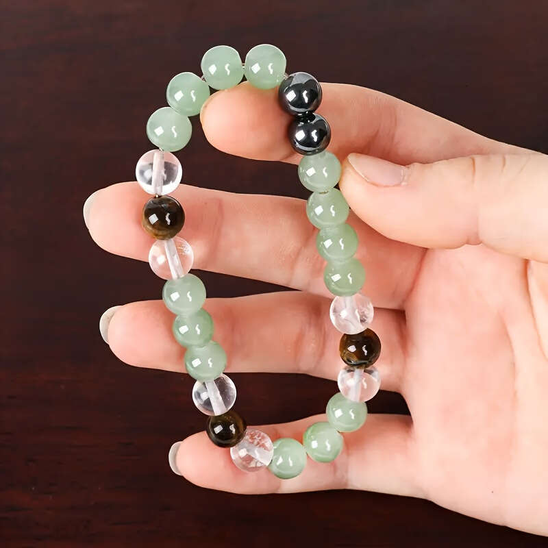 Temu Xiyin TK Tiger Eye Stone Green Dongling White Crystal Black Gallstones Fashion Bracelet