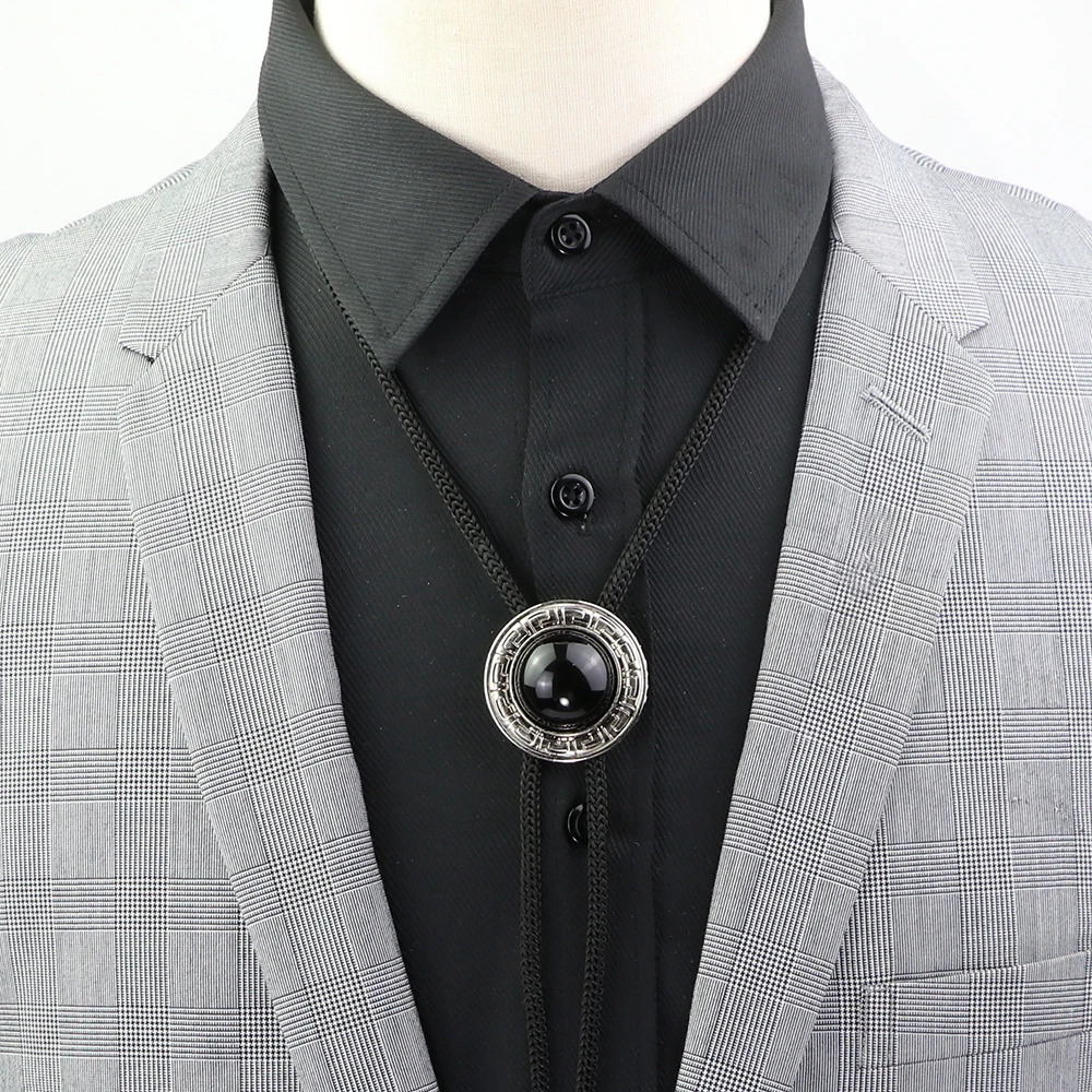 Bolo tie Western Cowboy Opal Rodeo Leather Necktie Trendy Tie Necklaces Dance Necktie Retro Shirt Obsidian Pendant 250430