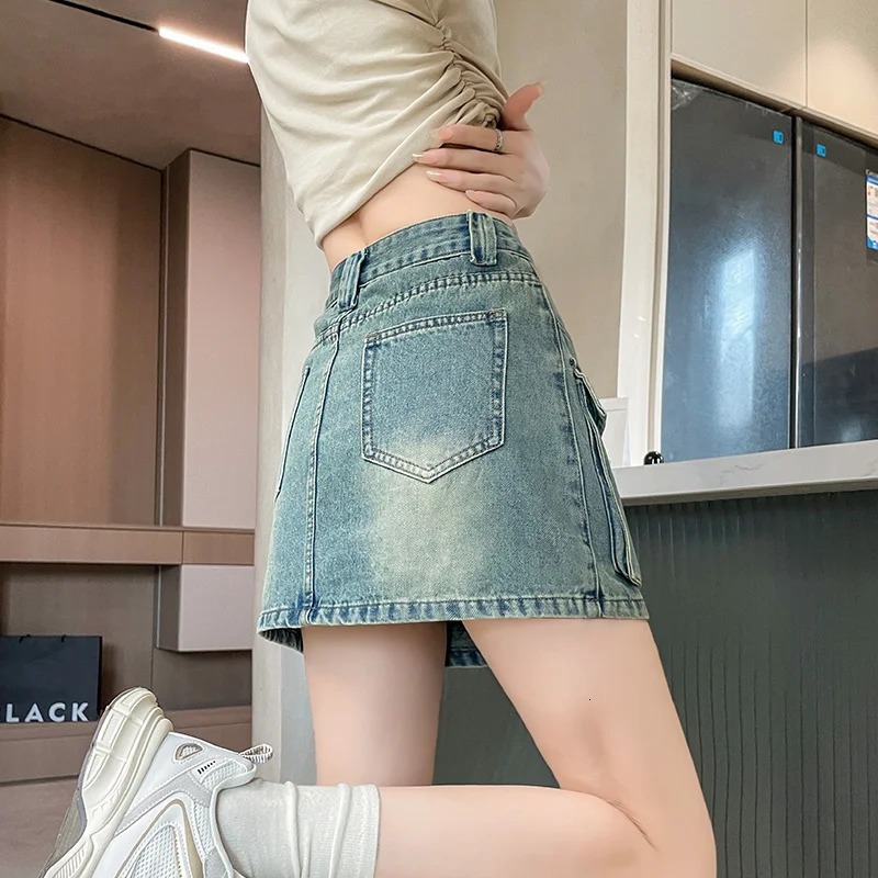 KSTUN 2025 Womens Summer Cowboy Skiing Bag Sexy High Waist Sprint Retro Blue Multi Pocket Cargo 250425