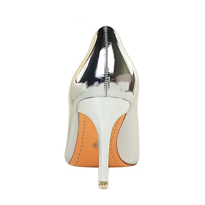 BIGTREE Summer Womens Pumps Sexy Champagne Grain Patent Leather Pointed High Heels Stiletto Femme Party Mules Shoes 251125