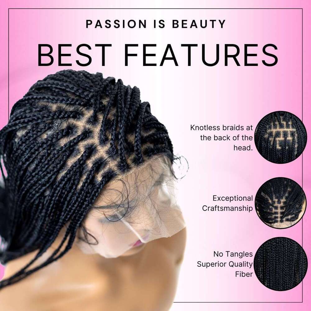 PIB 12'' Full Lace Knotless Braid Square Parted Braided Wig for Women Handmade Box Braids with Natural Baby Hair - Jet Black #1