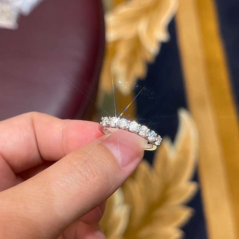 3mm 7 Stones D Color Moissanite Eternity Bands Simply Stackable Silver 925 Real Sparkling Wedding Engagement Fine Jewelry Gifts