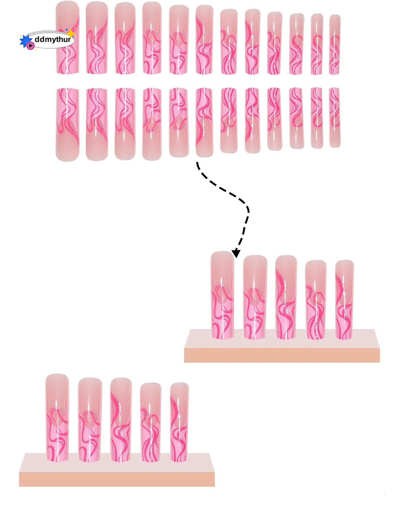 24 Pieces Exta-long Coffin Type Pink French style ddmythur