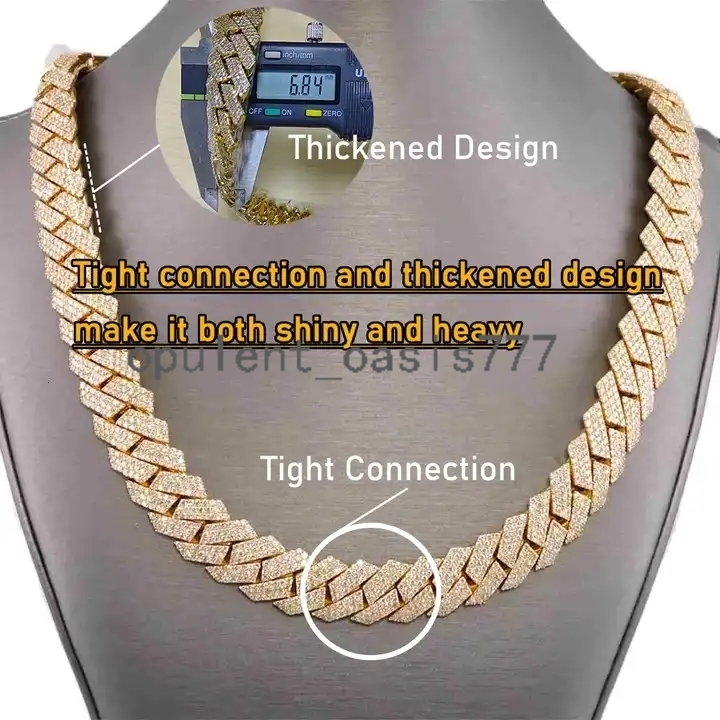 Luxury Cubanas Custom 12mm-20mm Gold Plated Brass Prong moissanite Diamond Iced Out Cuban Link Chain Hip Hop Necklace for Men