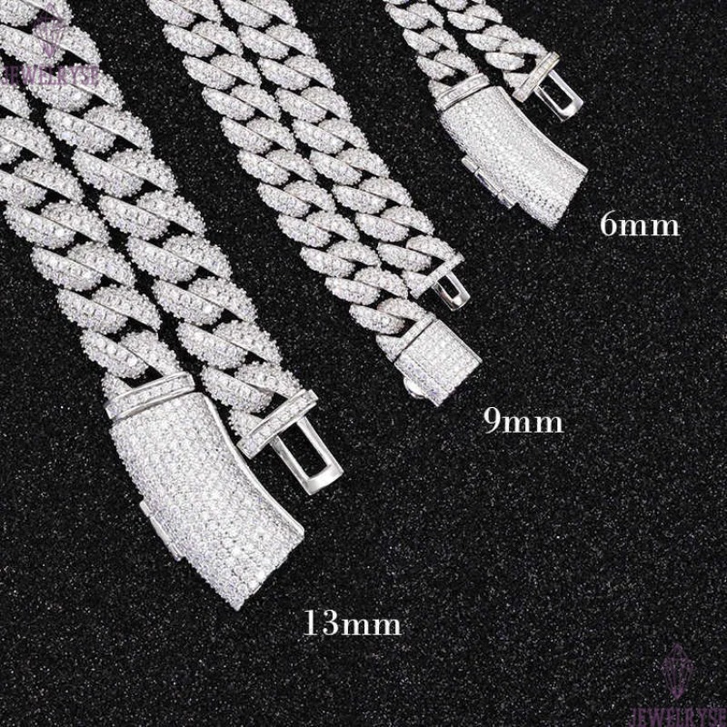 necklace moissanite chain Pendant Full Ice Cuban Chain 2rows 925 Solid Silver Moissanite Cuban Link Chain Mans Hip Hop