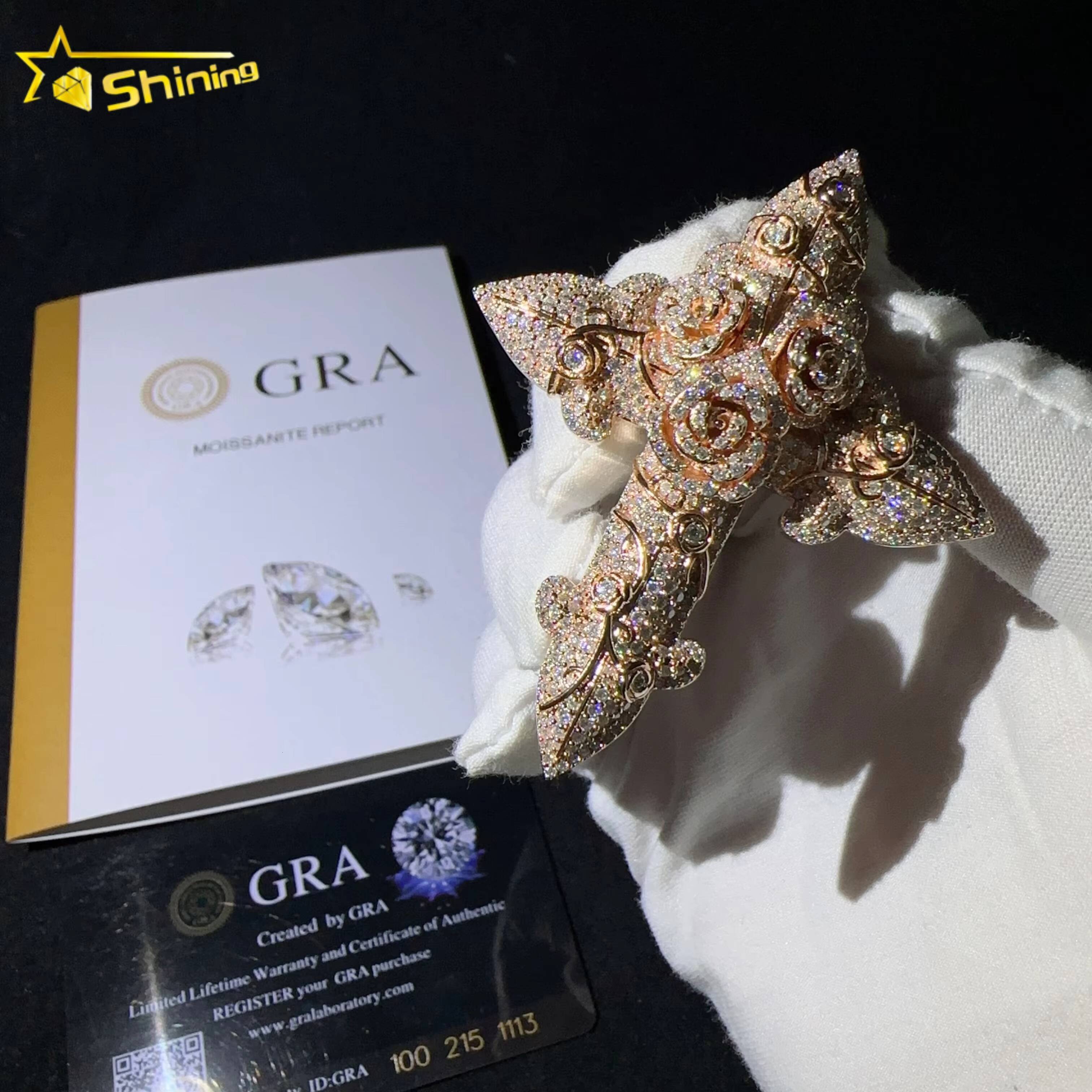 Sterling Silver 925 Custom Pendants Vvs Moissanite Lab Diamond Hip Hop Iced Out Flower Rose Gold Cross Pendant