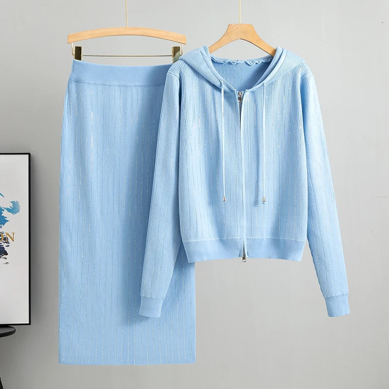 Womens Knitted Open cardigan High Waist Button Bag Skirt 2piece Set y Diamond Fashion 250530