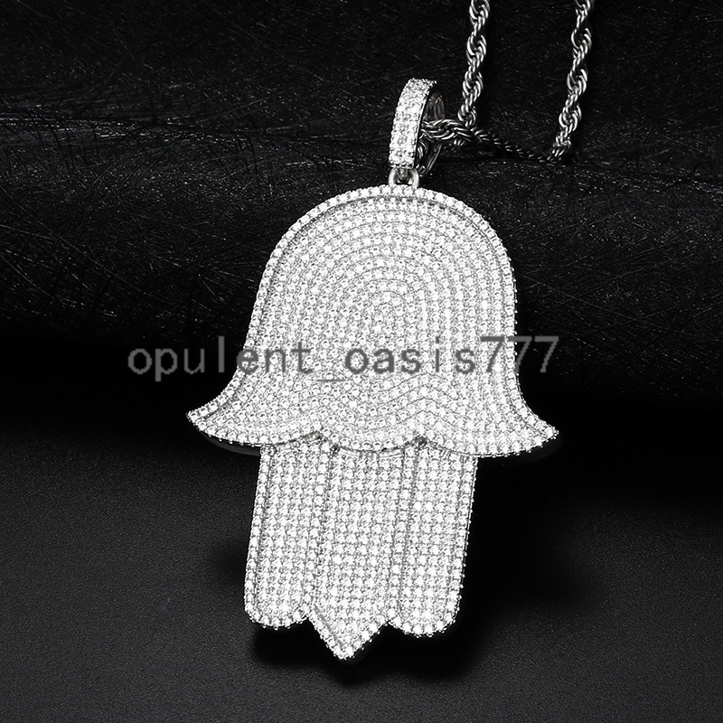 High Quality White Gold Hamasa Hand Pendant Bling Hip Hop Jewelry Full moissanite Diamond Stone Pendant for Men