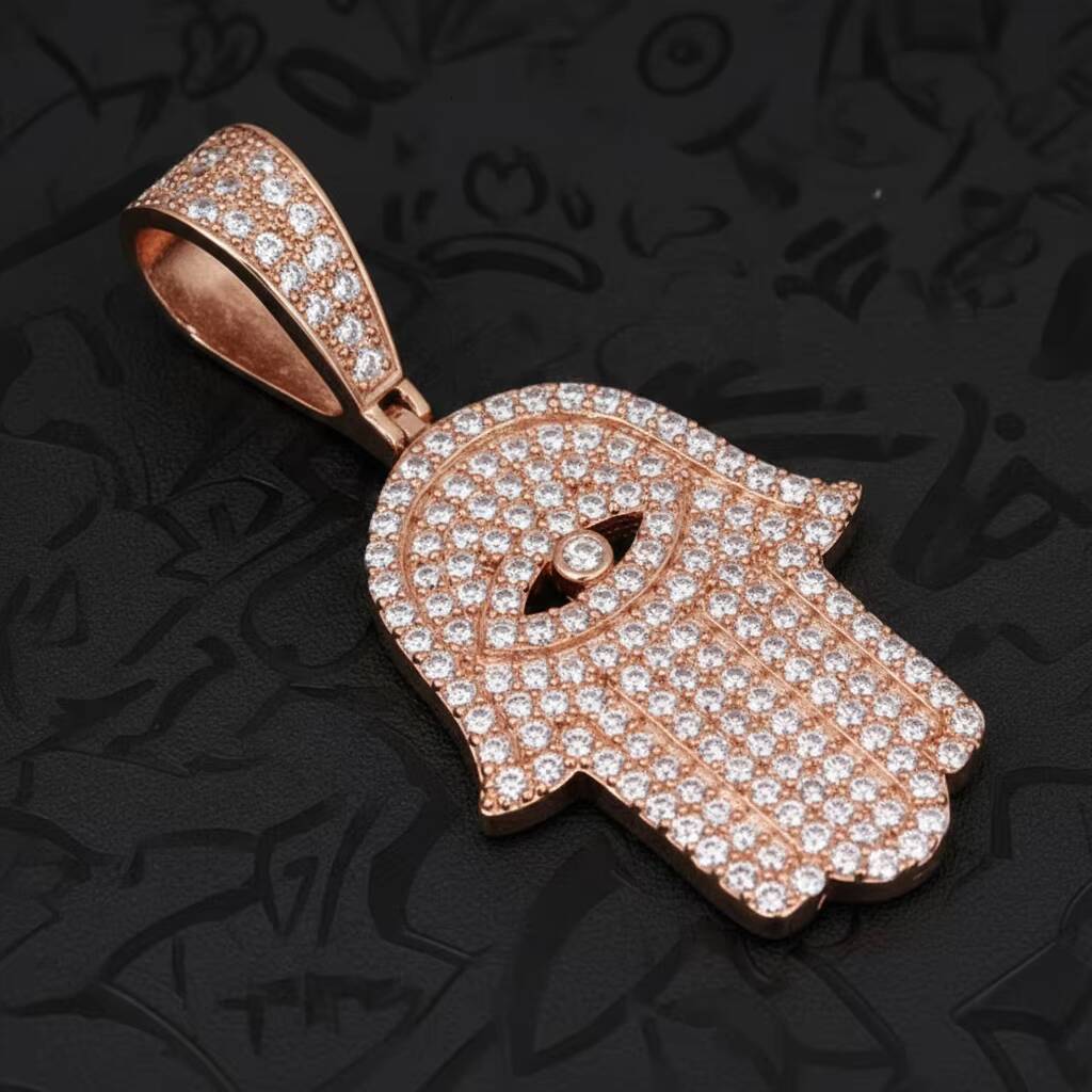 GRA D Color Iced Out 925 Sterling Silver Evil-eye Hamsa Hand Pendant Jewelry Moissanite Diamond Pendant Pass Diamond Tester