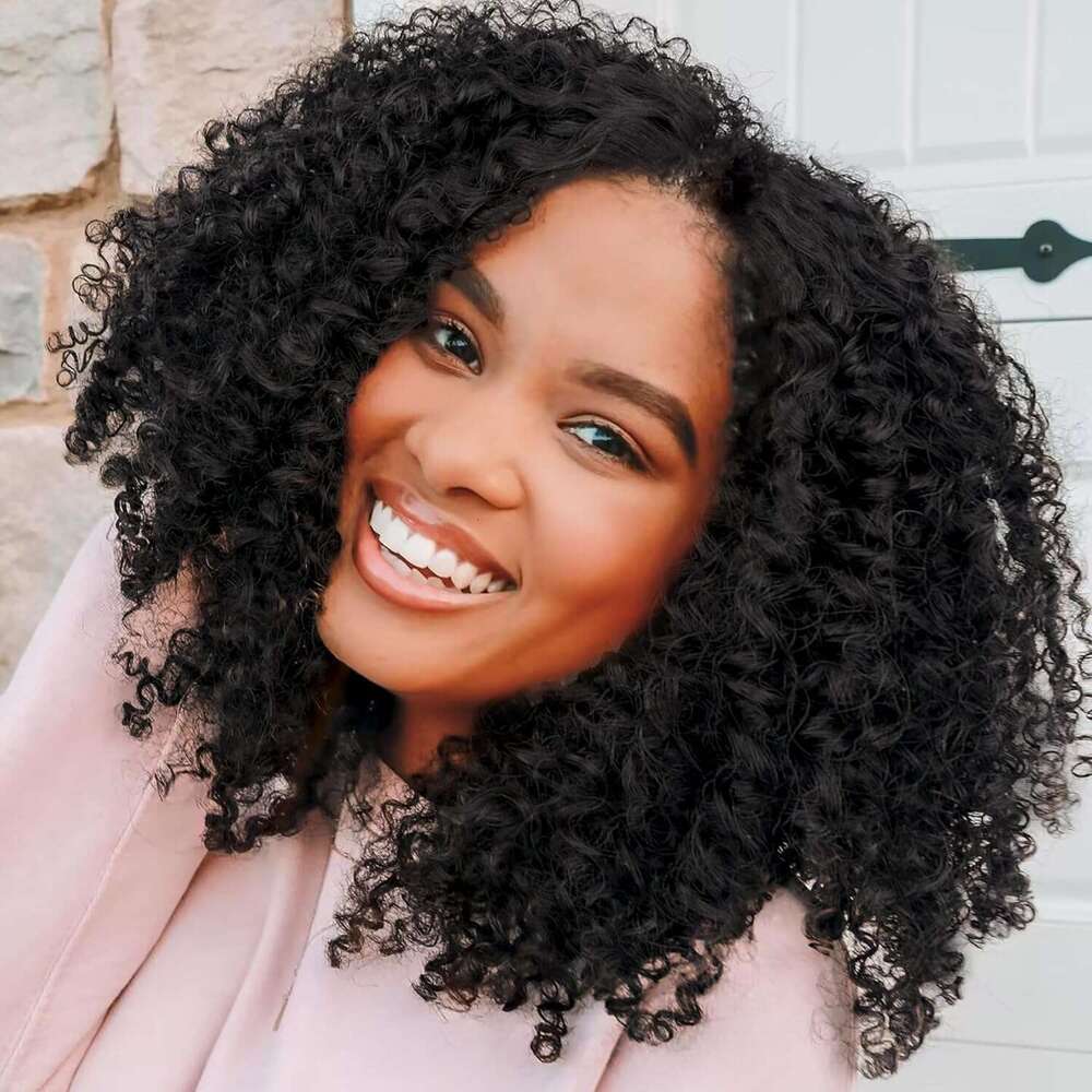 WIGER 15 inch Short Bob Lace Front 13X4X1 T Middle Part Afro Kinky Wigs Natural Synthetic Curly Wig For Black Women