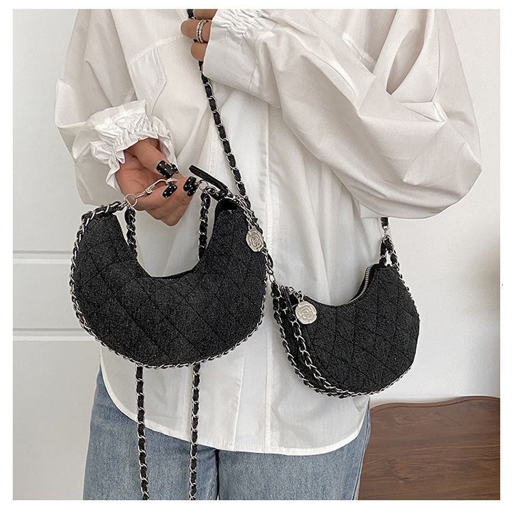 designer bag Canvas denim fashionable diamond grid chain crossbody niche summer casual versatile dumpling bag shoulder bag crossbody bag
