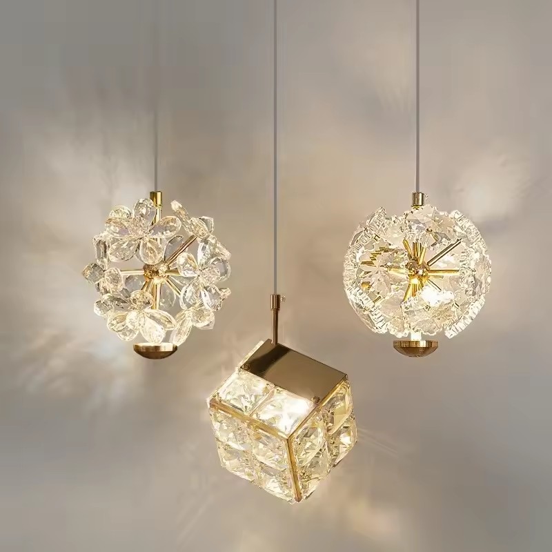 Modern Dandelion Crystal Led Pendant Light Nordic Crystal Ceiling Chandelier Lustre Hanging Lamp for Dining Room Bedroom Bedside