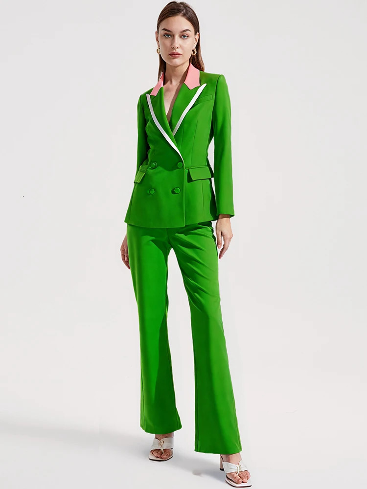 Womens Grass Green Pants set ultrathin Pantsjacket formal business jacket twopiece 250418