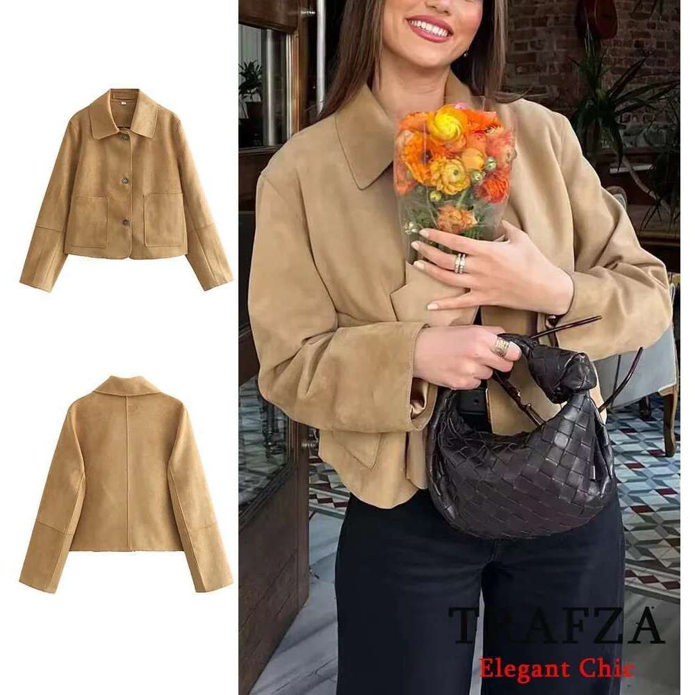 PRINTKAOIR Casual Solid Suede Women's Lapel Buttons New Fall Autumn Fashion Jacket Coat