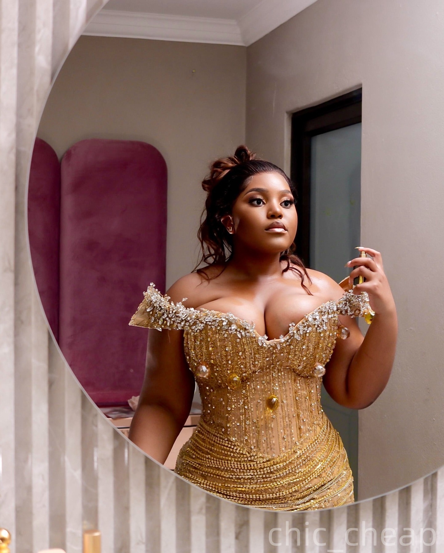 Sheath Gold Plus Size Prom Dresses 2025 Crystals Sequined Illusion Sweetheart Evening Formal Party Second Birthday Engagement Gowns Dress For Special 