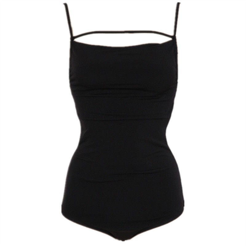One piece for women, solid color suspender, backless, sexy, pleated, student, covered belly, slimming 2025 new swimsuit