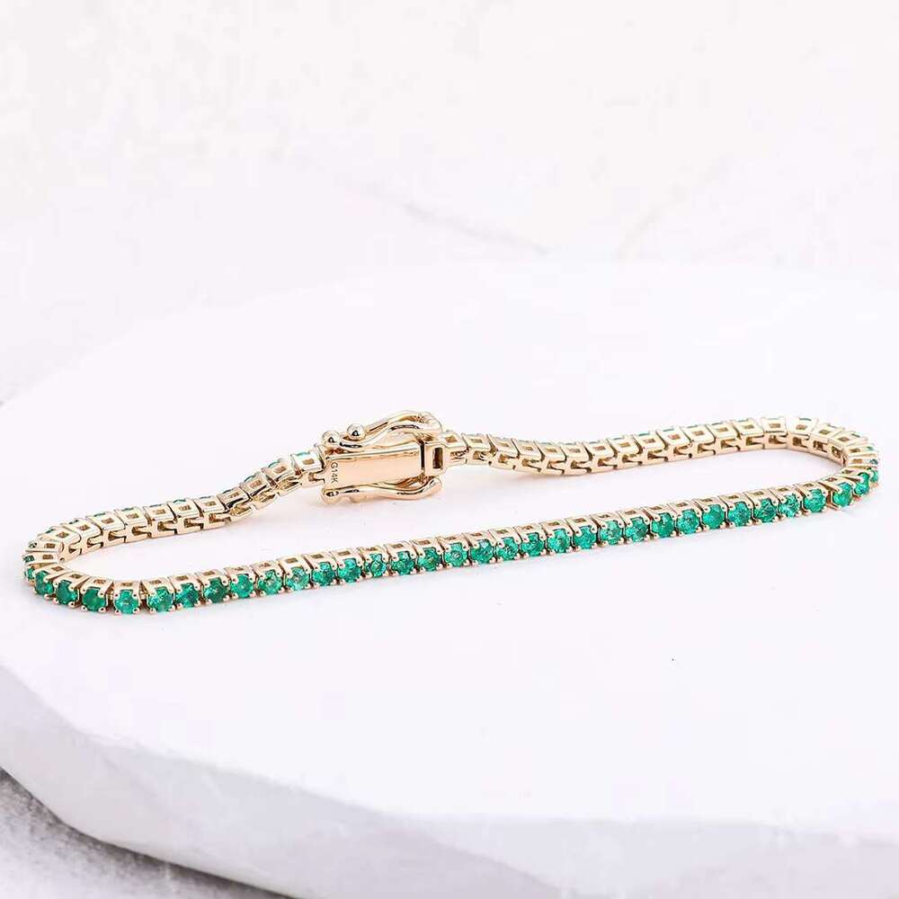 Custom Fine 14k Pure Gold 3mm Round High Quality Lab Grown Emerald Tennis Bracelet Jewelry Gift for Men and Women