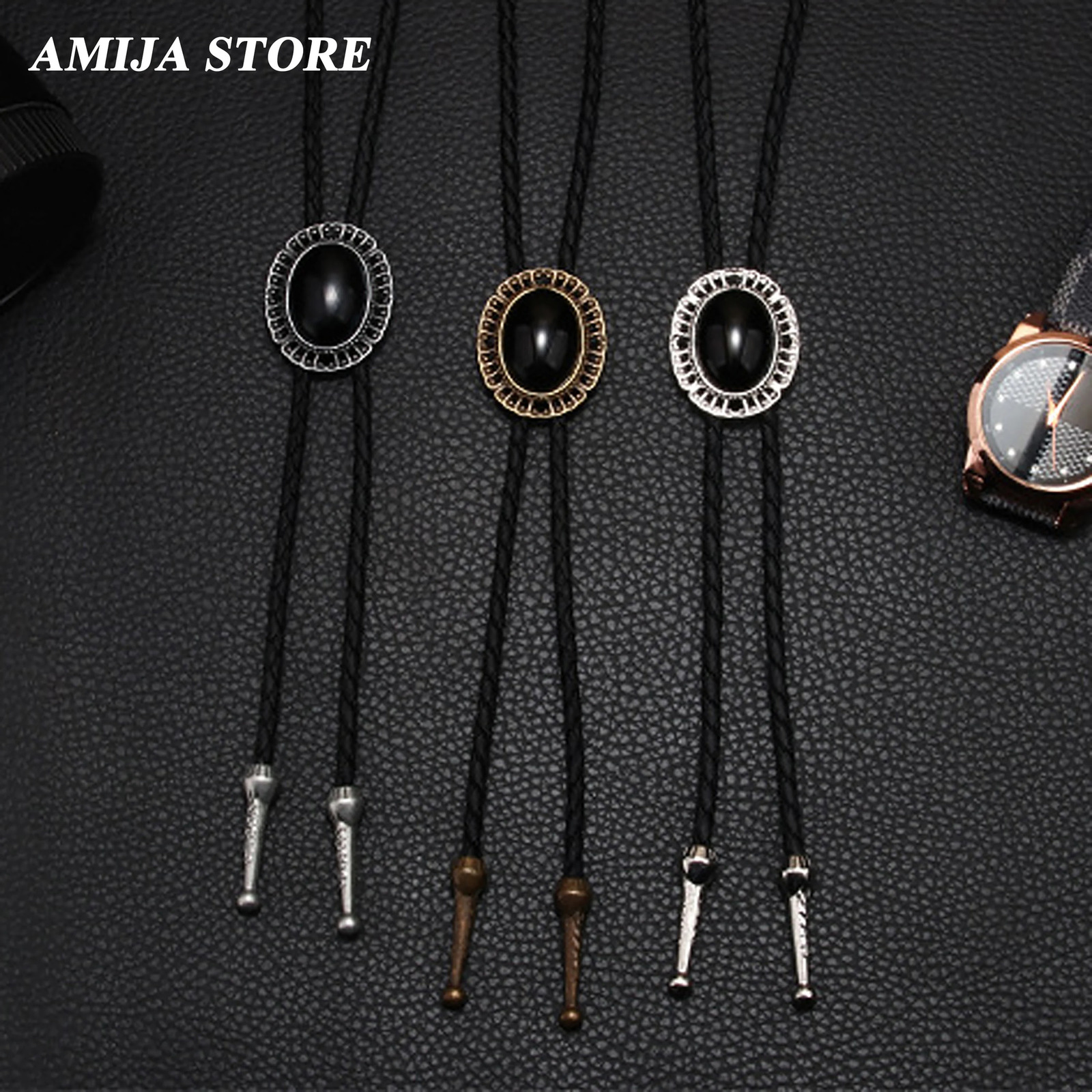 Vintage Western Cowboy Jazz Hat Alloy Mens Bolo Tie Men Women Leather Rope Long Necklace Sweater Shirt Chain Tie Men Accessories 250430