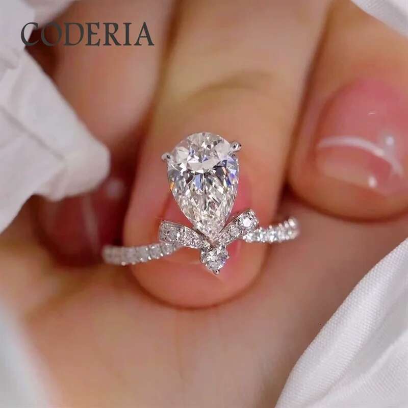 new 925 sterling silver wedding rings for women band pass diamond test 710mm 2 carat water drop moissanite ring fine jewelry