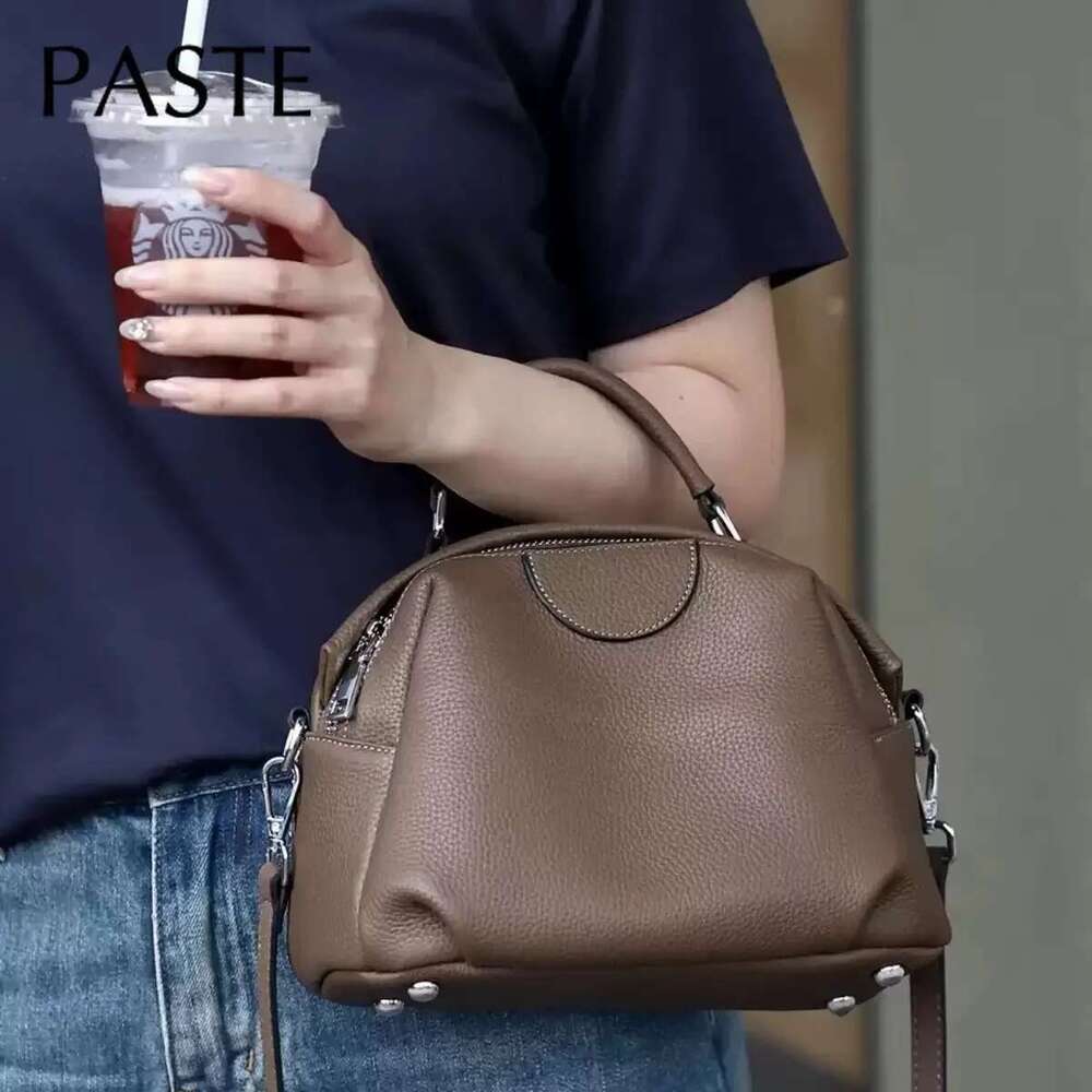 2025 New Green Apple Shape Medium Casual Tote Natural Cowhide Leather Women Shoulder Bag Daily-use All-match Handbag Dropship