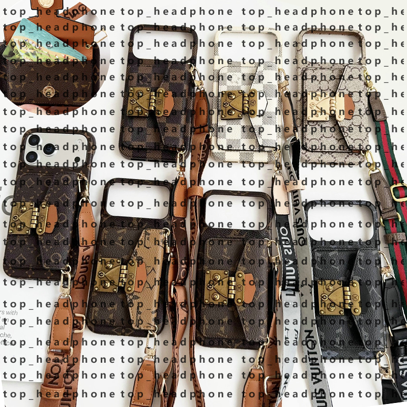 Designer Wallet Phone Case Luxury Leather Card Holder for iPhone 17 Pro Max 16 15 14 13 12 Crossbody Lanyard Phone Cases With Samsung s24 ultra s23 plus S25 Mobile Case