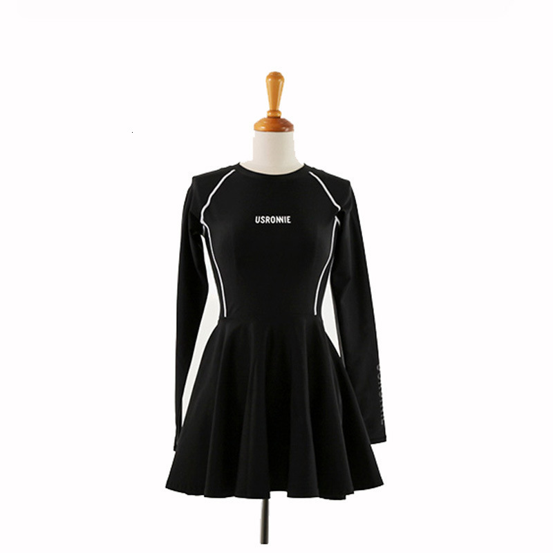 Quick drying sports swimsuit for women, conservative skirt style, long sleeved sunscreen, one-piece flat corner slimming swimsuit, beach dress, summer
