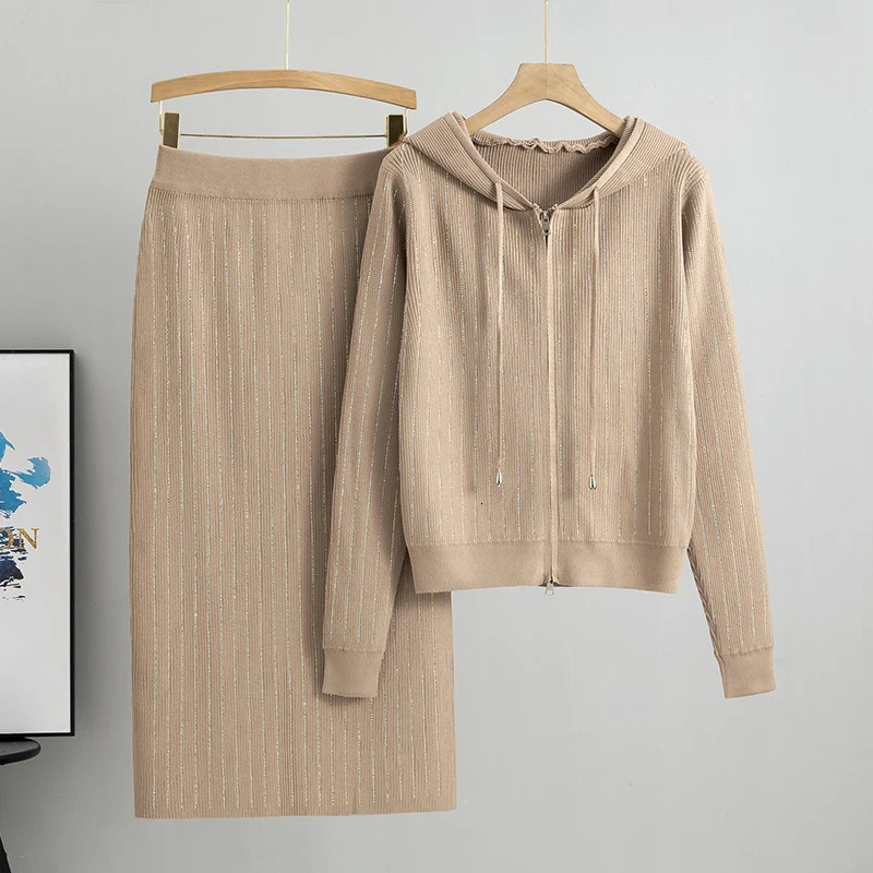 Womens Knitted Open cardigan High Waist Button Bag Skirt 2piece Set y Diamond Fashion 250530