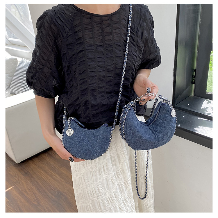 designer bag Canvas denim fashionable diamond grid chain crossbody niche summer casual versatile dumpling bag shoulder bag crossbody bag