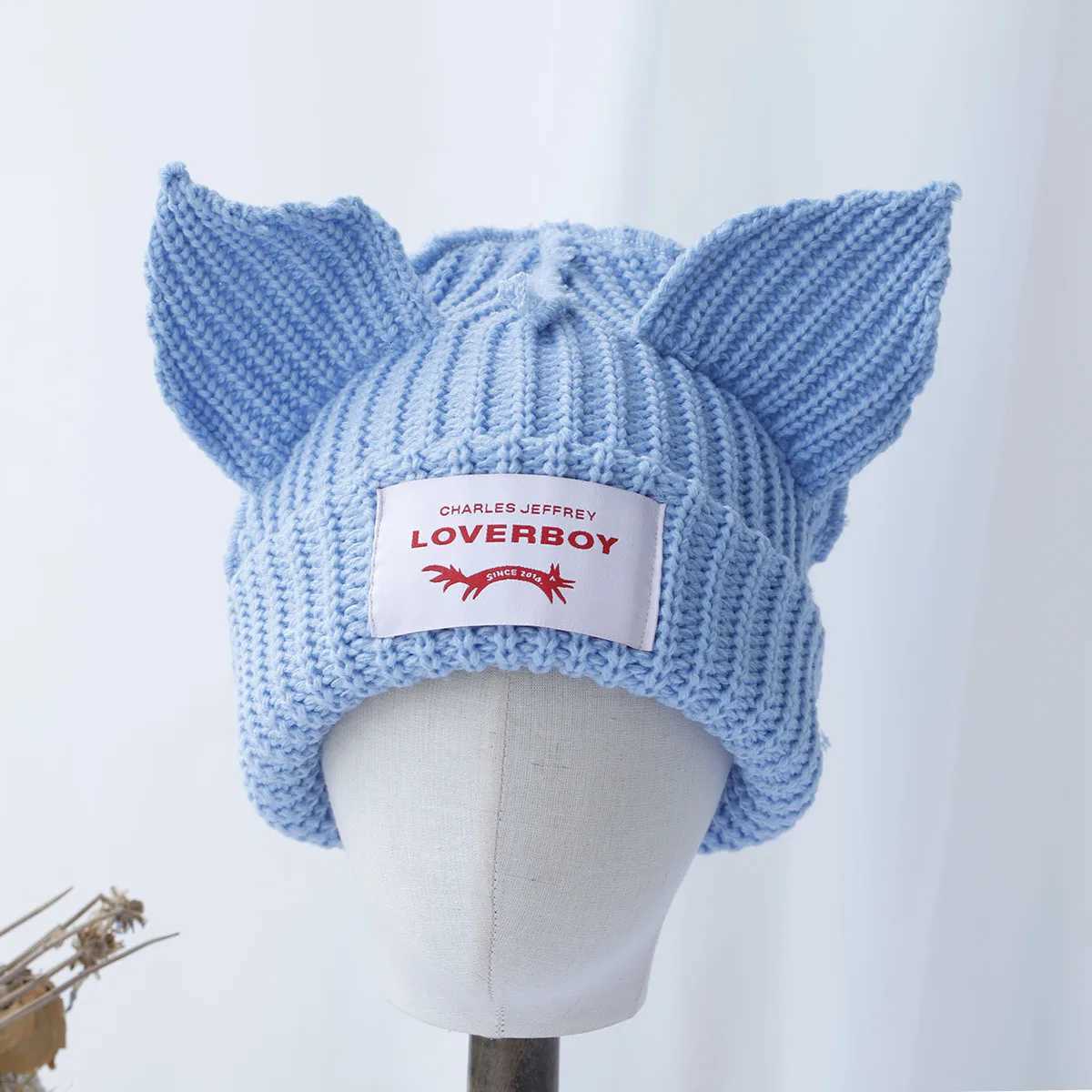 2024 NEW Winter Skullies Cute Women blue colour Hat Crochet Knitted Hat Costume Beanie Hats Women christmas Gift Hip-hop CAP K251129