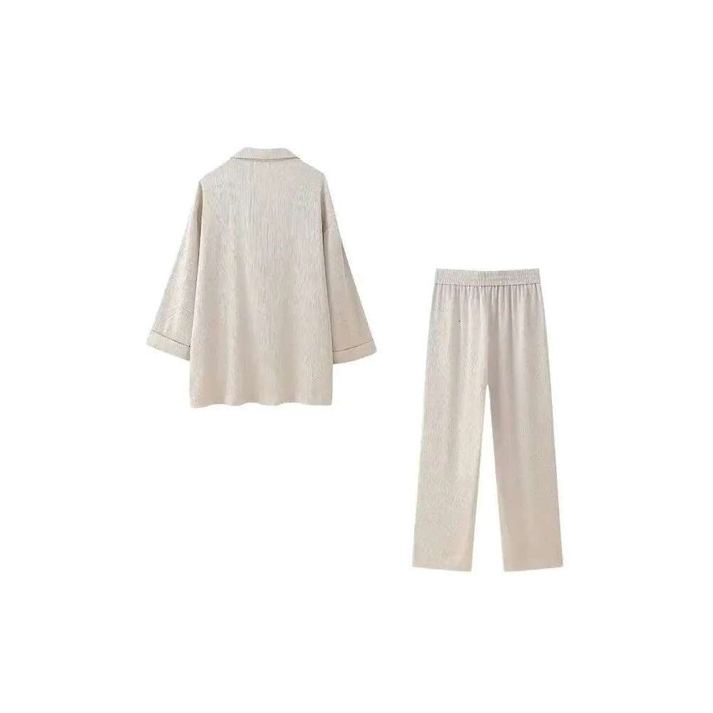 Trza-Women's Double-Breasted Loose Blazer Coat And High Elastic Waist Wide Leg Pants, Female Two Piece Sets, Fashion