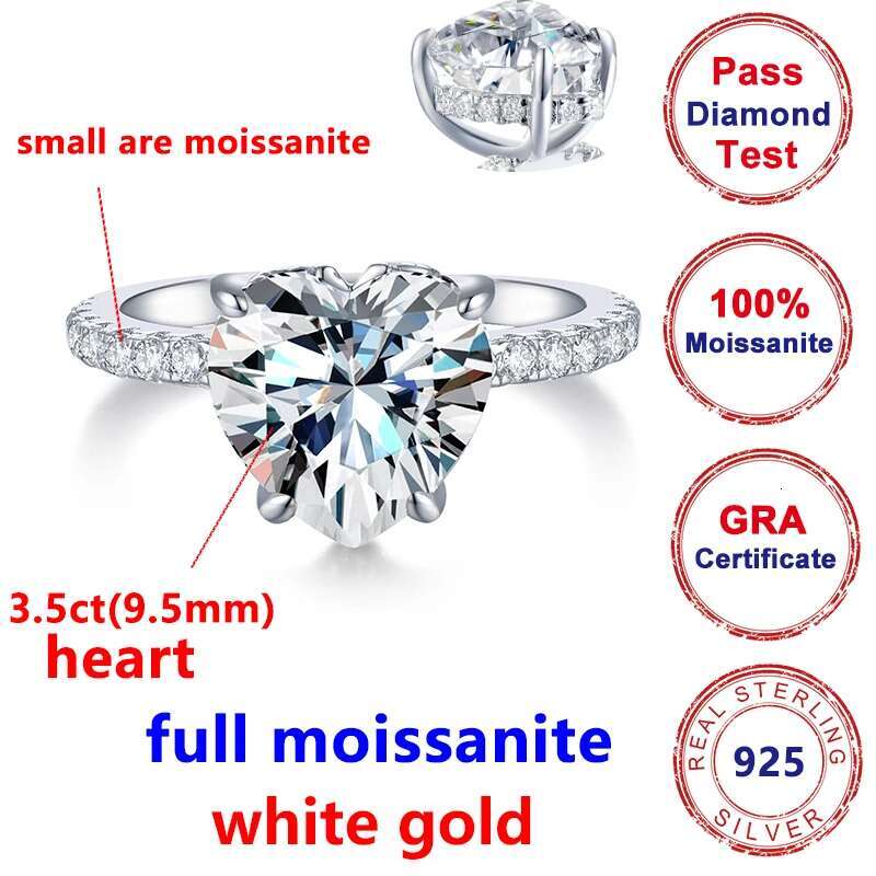 3.5CT Full Moissanite Diamond D Color VVS Ladys Heart Ring S925 Sliver Plated 18K Gold Fine Jewerly Wedding Rings for Women