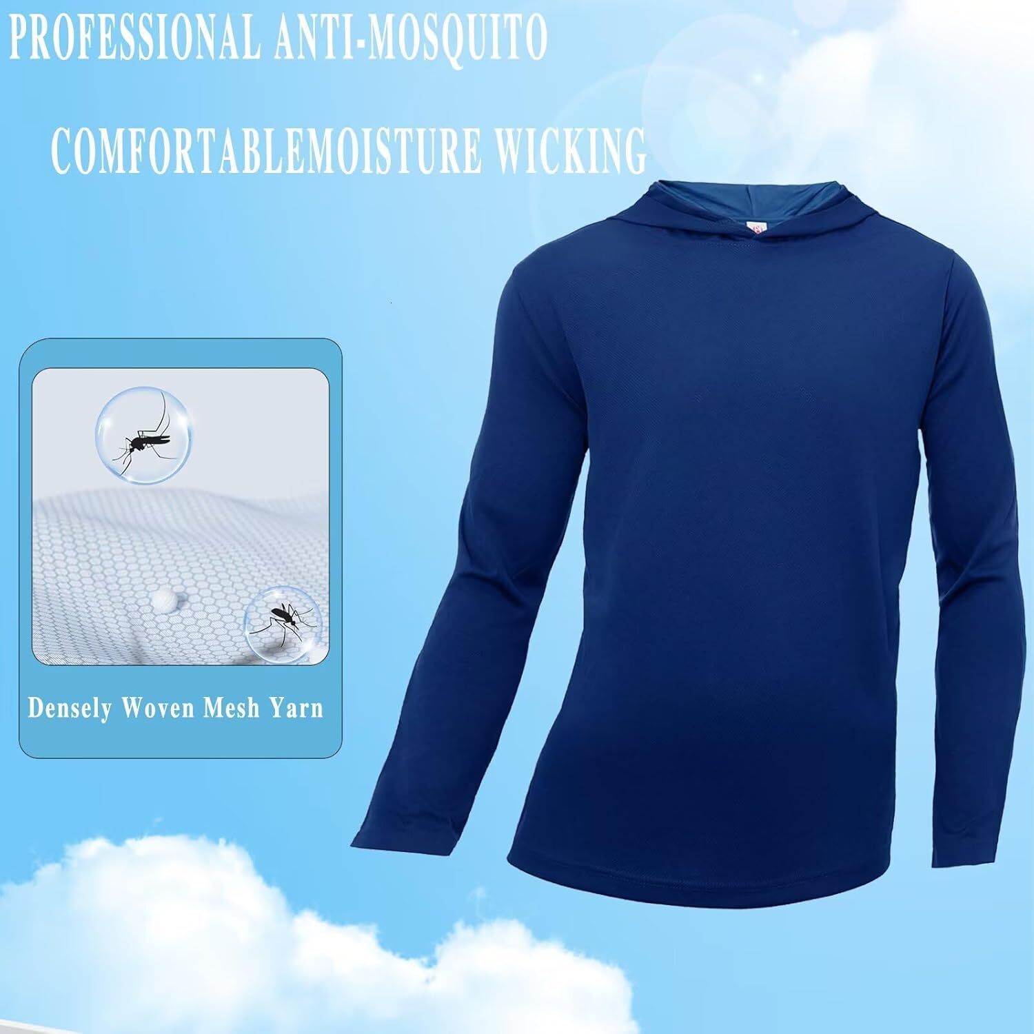 Men's Pack Dry Fit UV Moisture wicking Shirt UPF 50+Breathable Long Sleeve Sunscreen T-shirt with Hoodie