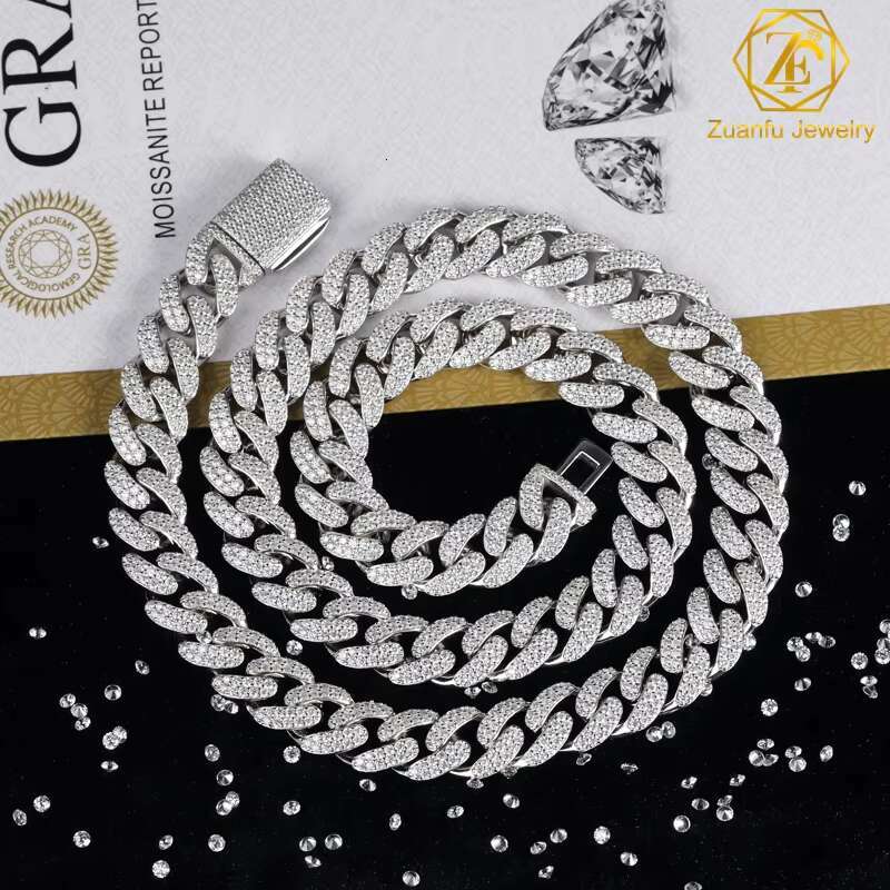 Hip Hop Street Rap 10mm 12mm Mens Cuban Link Chain Bracelet Iced Out Moissanite Diamond Miami Cuban Link Chain Necklace