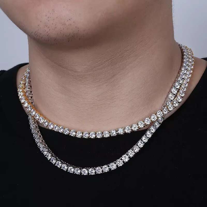 Custom 4mm Iced Out VVS Moissanite Tennis Chain 925 Sterling Silver Hiphop Moissanite Tennis Chain