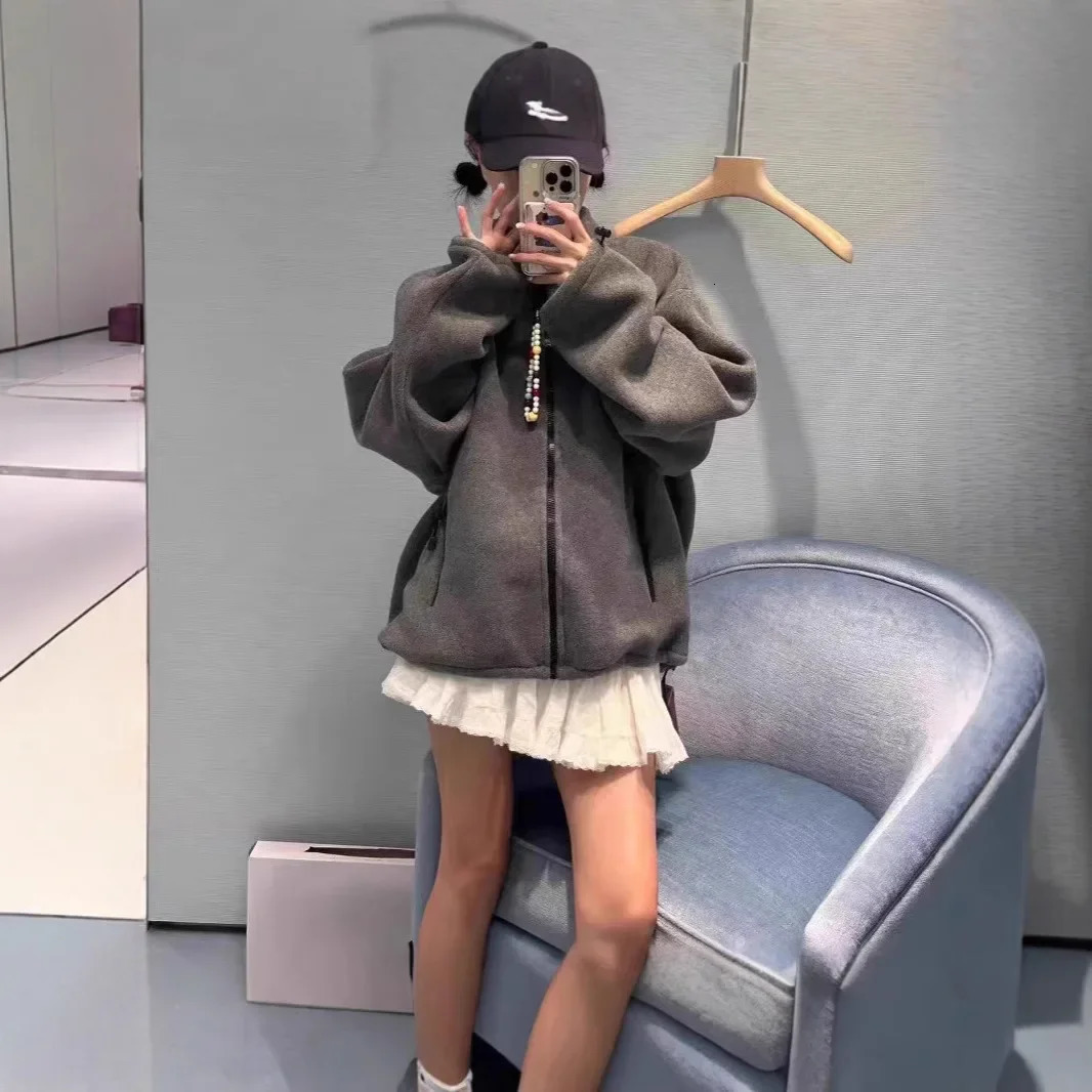 Autumn/Winter Fashionable Simple Letter Embroidery Badge Grey Tweed Loose-Fit Jacket Couple Jacket Trendy 251129