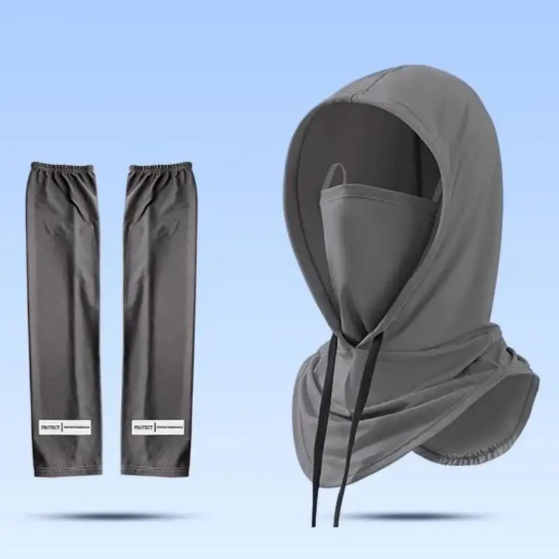 1Set Cooling Ice Silk Uv Protection Arm Sleeves And Face Cover Summer Breathable Sunscreen Cycling Driving Long Gloves Mask 250430