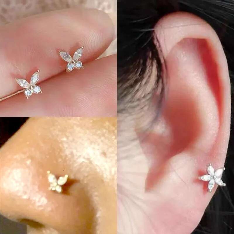 Stainless Steel Small Rings Zircon Flower Heart Nose Stud 20G Body Piercing Jewelry For Women Men Gift