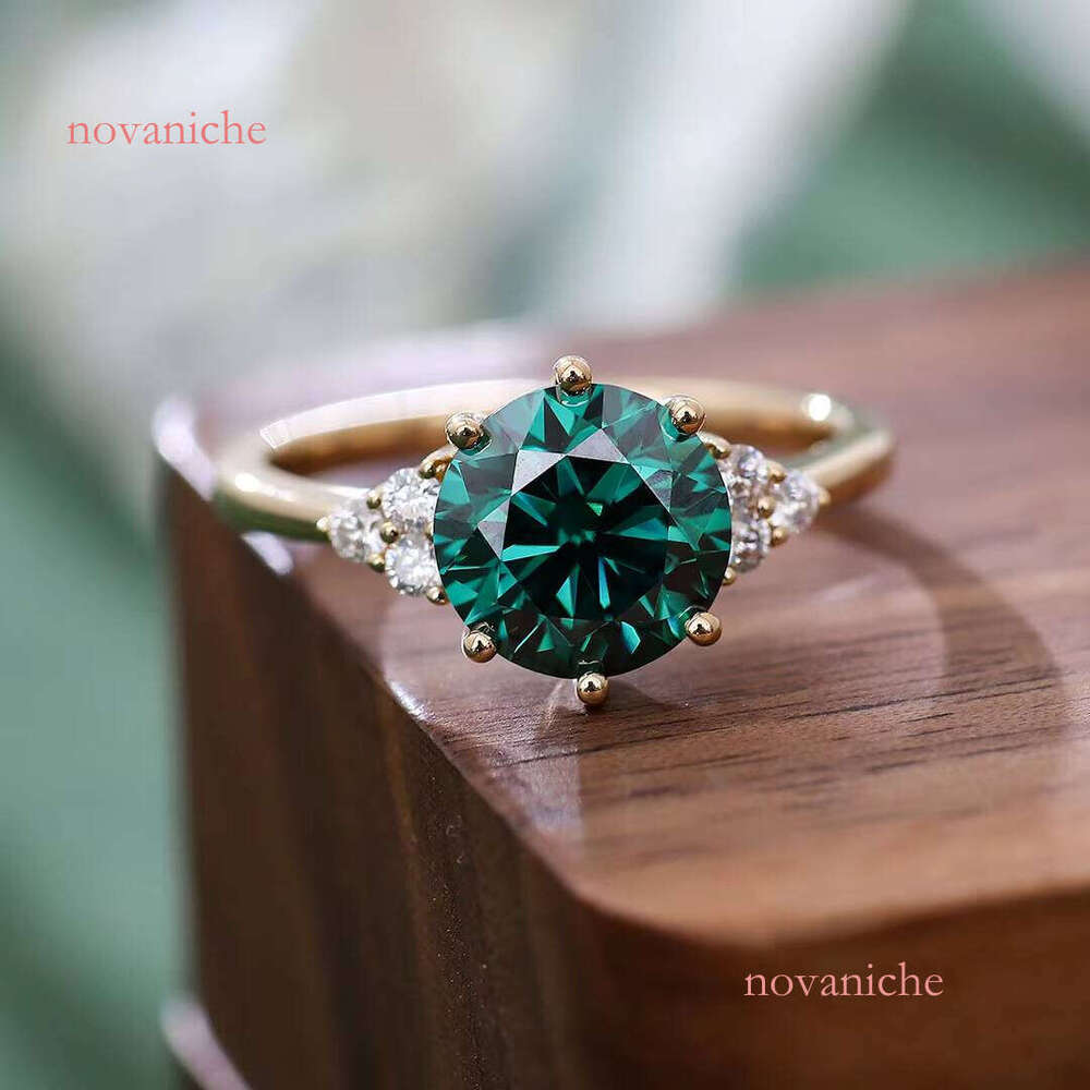 Round Brilliant Cut Green 14k Yellow Gold Support Custom Other Color Stones Moissanite Engagement Ring