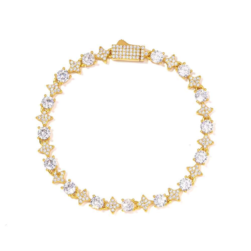 Exquisite 5mm Moissanite Star Tennis Bracelet Sparkling 925 Sterling Silver With Secure Spring Clasp Necklaces Unisex