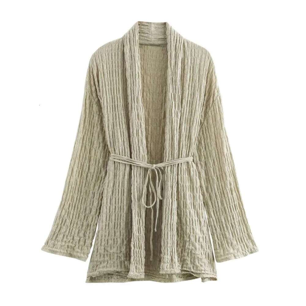 2024 Autumn New Women's Clothing Fashionable Temperament Loose And Slimming With Belt Texture Kimono Style Outerwear Trend