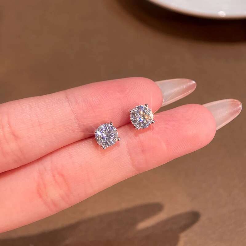 KNB D Color Brilliant Round Cut Lab Moissanite Diamond Stud Earrings for Women 925 Sterling Silver Wedding Earrings Fine Jewelry
