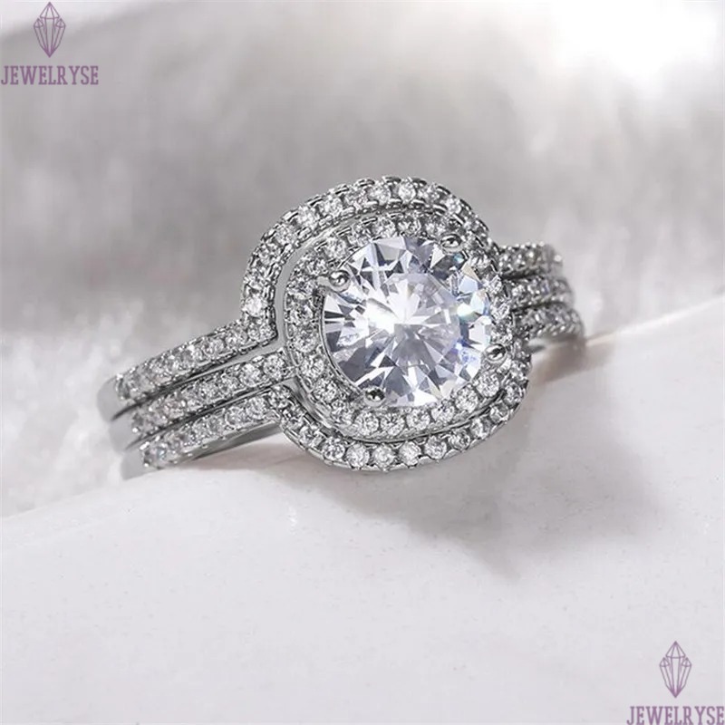 Choucong Brand Luxury Jewelry 925 Sterling Silver Round Cut White Topaz CZ Diamond Gemstones 3PCS Women Party Wedding Engagement Bridal Ring Set Gift