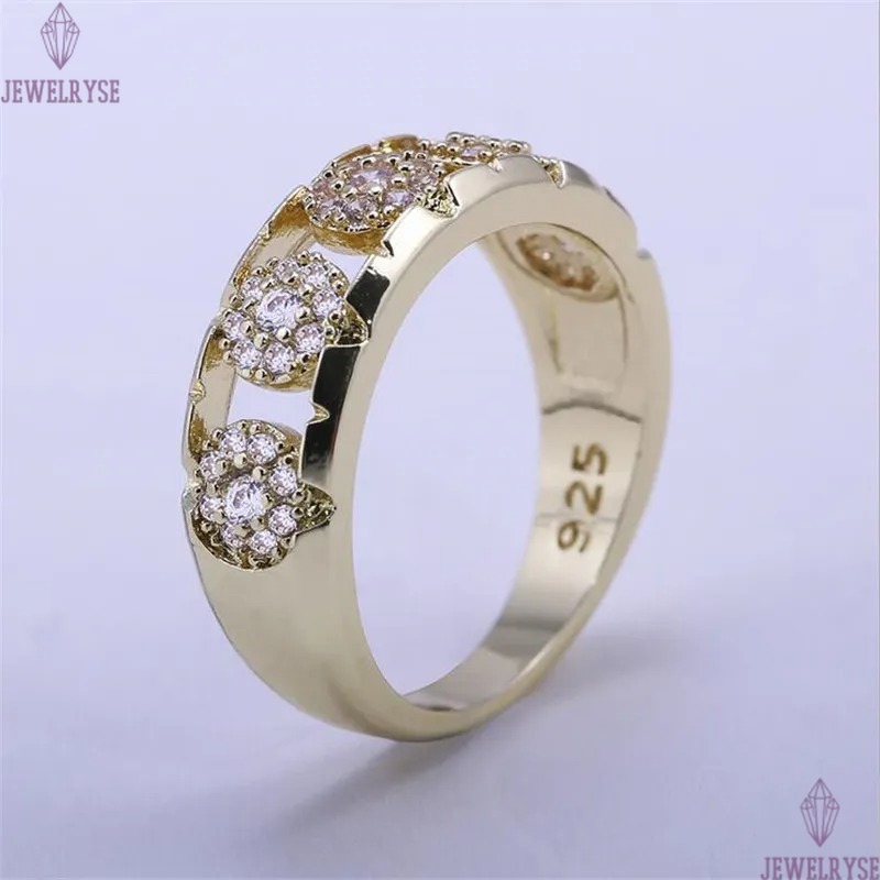 Hot Sell Fashion Jewelry Wedding Band Ring 925 Sterling Silver Gold Fill Pave White Sapphire CZ Diamond Popular Women Bridal Ring Gift
