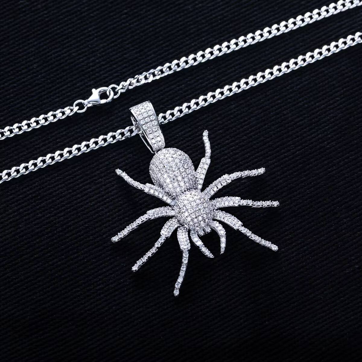 Hip Hop Mens Jewelry Bling Full Moissanite Spider Pendant Pass Diamond Tester 925 Silver VVS Custom Spider Charm Pendants