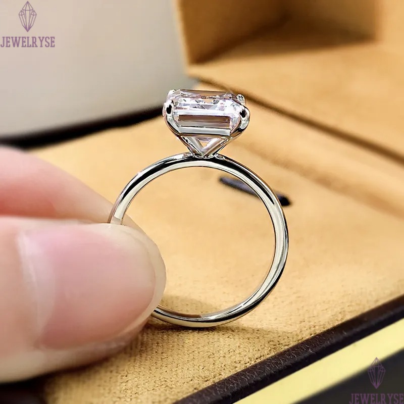 Choucong Brand Unique Wedding Rings Simple Fine Jewelry Pure 100% 925 Sterling Silver Emerald Cut Natural Moissanite Diamond Party Women Solitaire Rin