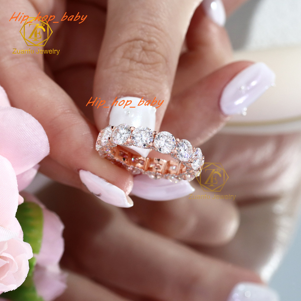 Iced Out S925 Silver Round Brilliant Cut VVS D Color Moissanite Diamond Hip Hop Tennis Ring for Men and Women