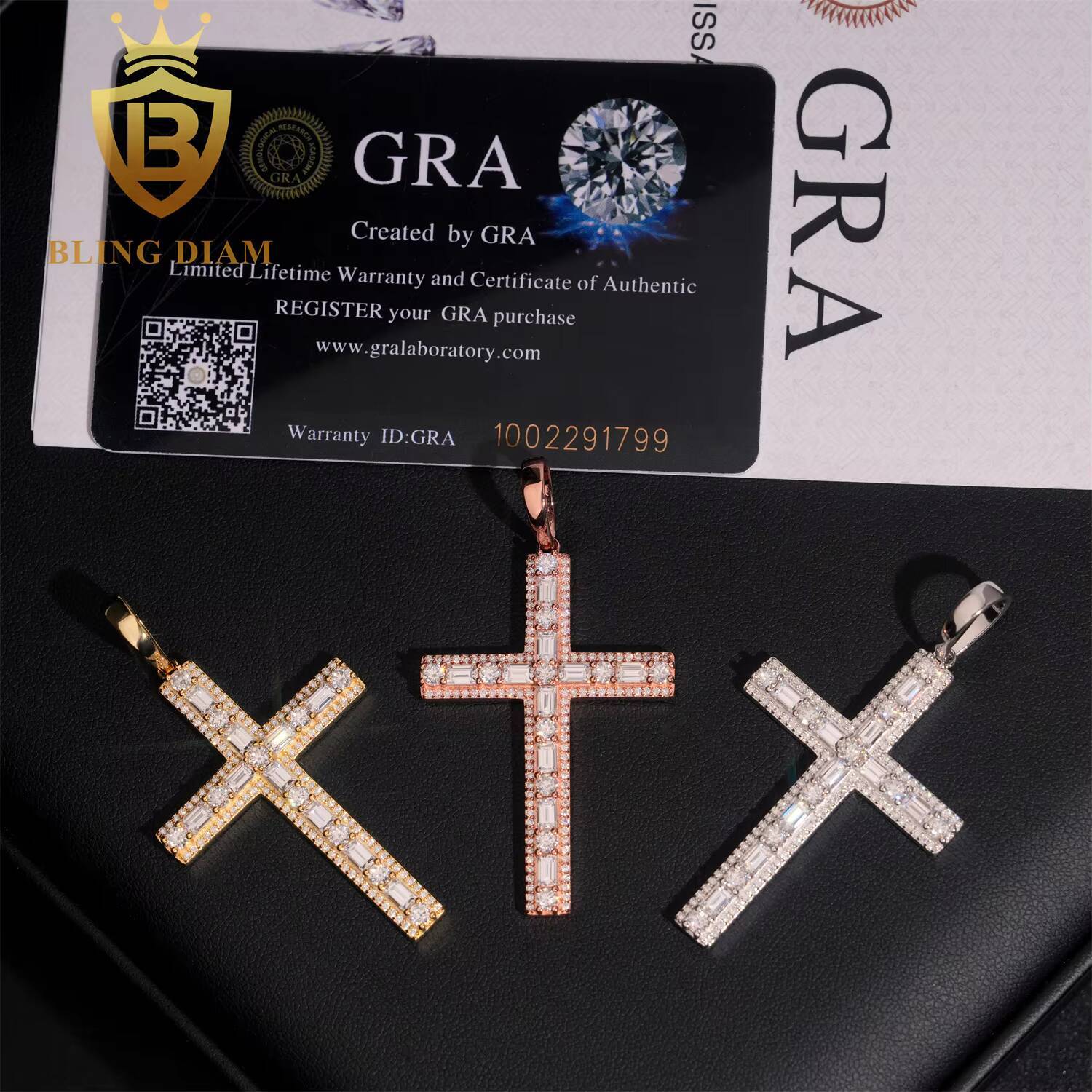 GRA Certified VVS Moissanite Diamond Pendant Cross Iced Out Cross Pendant Hip Hop 925 Silver Rapper Jewelry