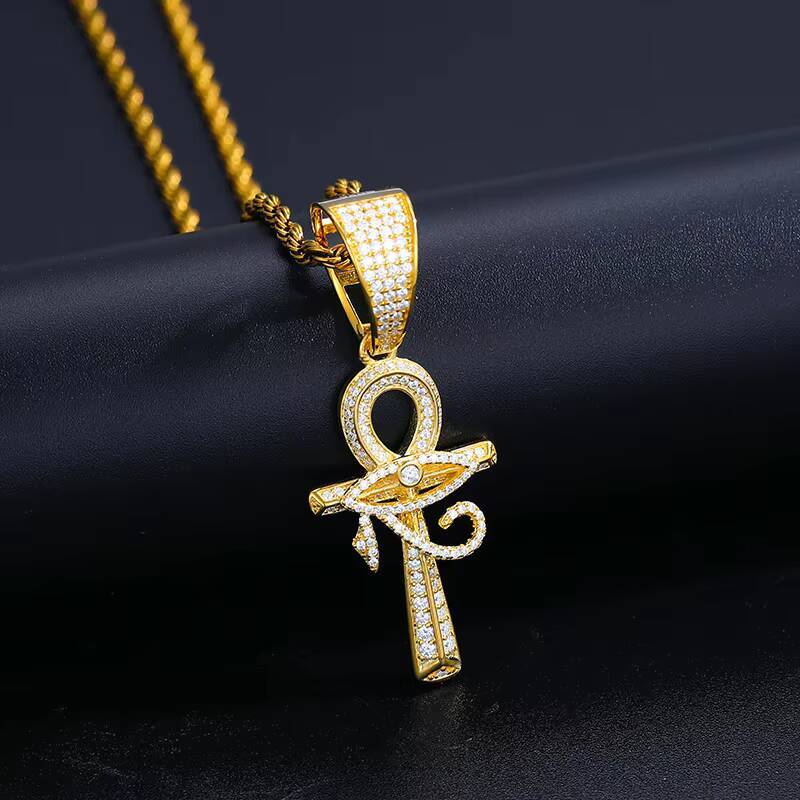 Dropshipping High Quality Bling 925 Sterling Silver VVS Moissanite Diamond Iced Out Evil Eye Ankh Cross Pendant Necklace